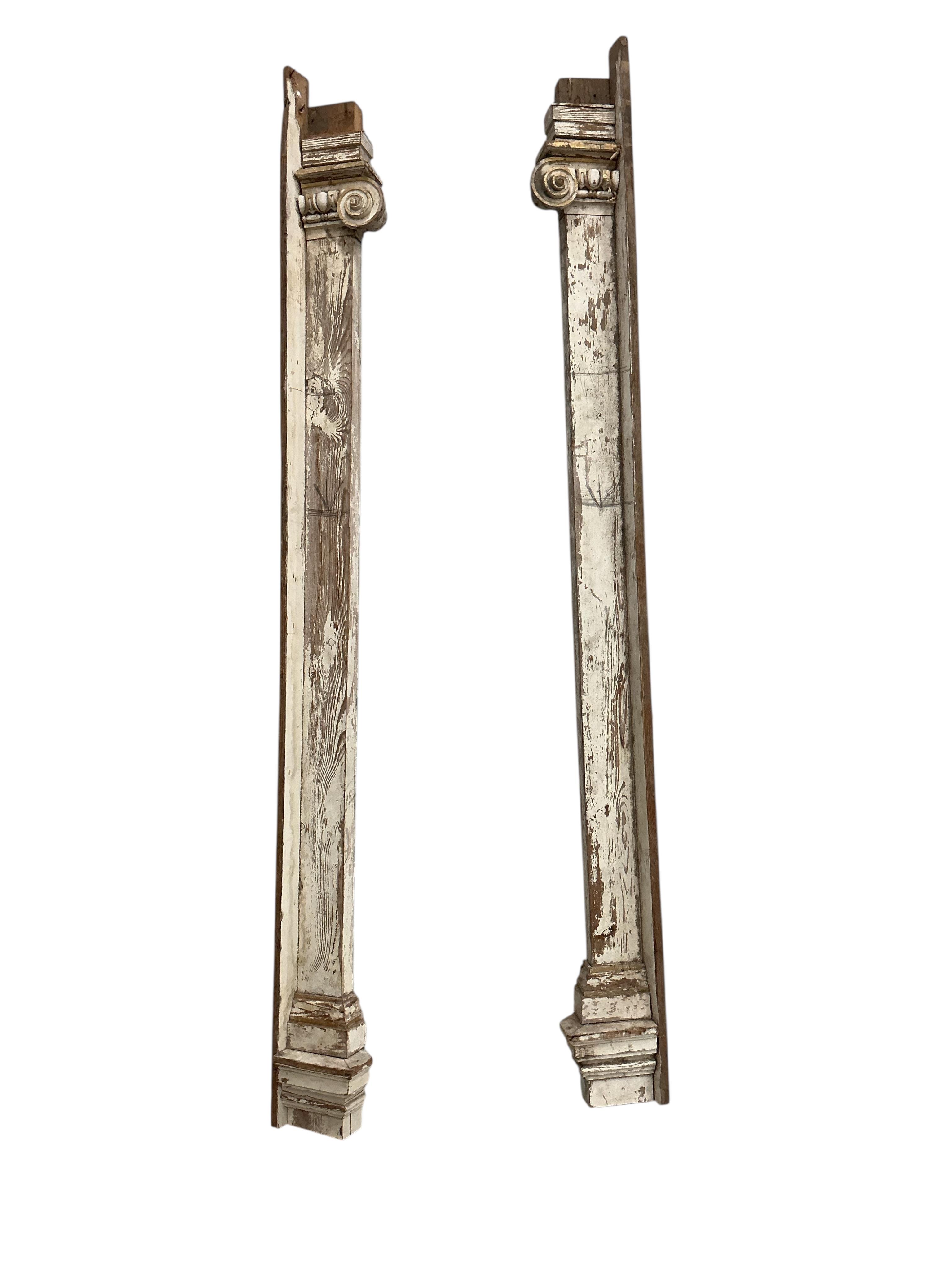 A large late 18th century painted parcel gilt pine door surround, width 154cm, height approximately 266cm